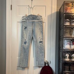 American Eagle Outfitters Light Blue Distressed Straight Leg Jeans
